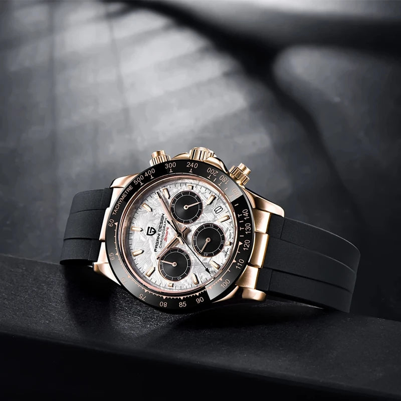 Cadran du chronographe homme avec date et aiguilles lumineuses