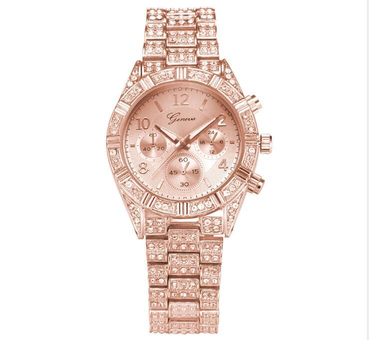 Montre Femme "Diamantine" - Acier Doré & Cristaux - Montre Quartz