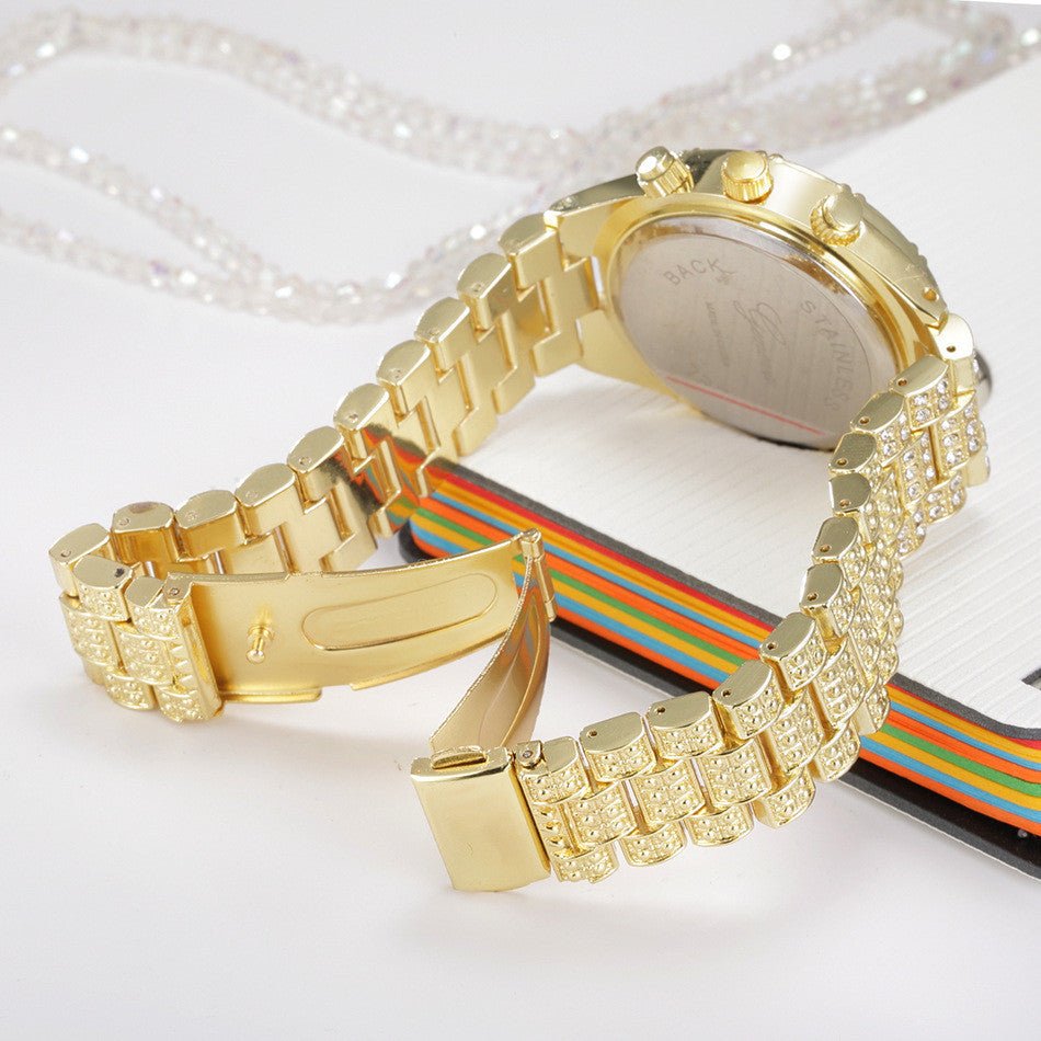 Montre Femme "Diamantine" - Acier Doré & Cristaux - Montre Quartz