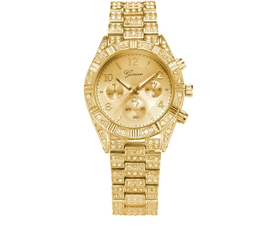 Montre Femme "Diamantine" - Acier Doré & Cristaux - Montre Quartz