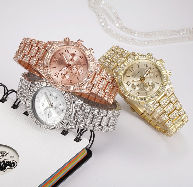 Montre Femme "Diamantine" - Acier Doré & Cristaux - Montre Quartz