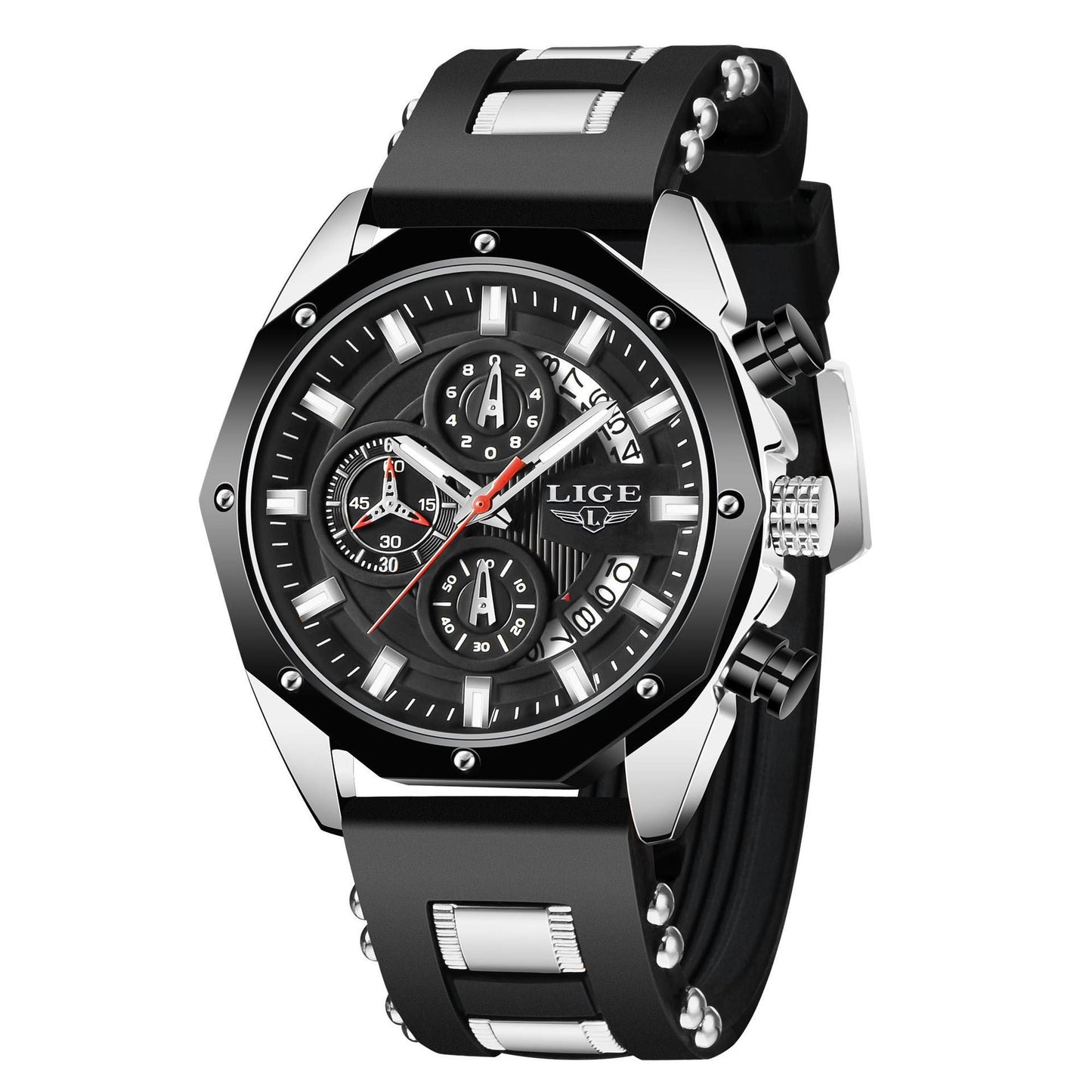 Montre Sport Homme LIGE "Fusion" - Silicone & Quartz Lumineux - Montre Quartz