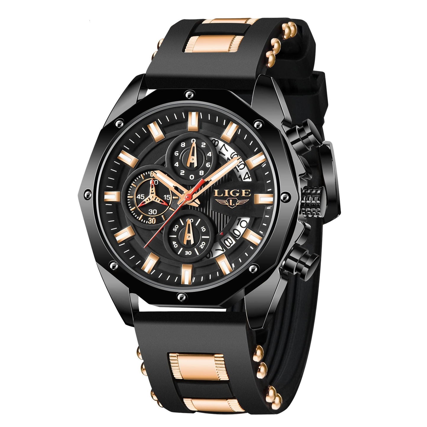 Montre Sport Homme LIGE "Fusion" - Silicone & Quartz Lumineux - Montre Quartz