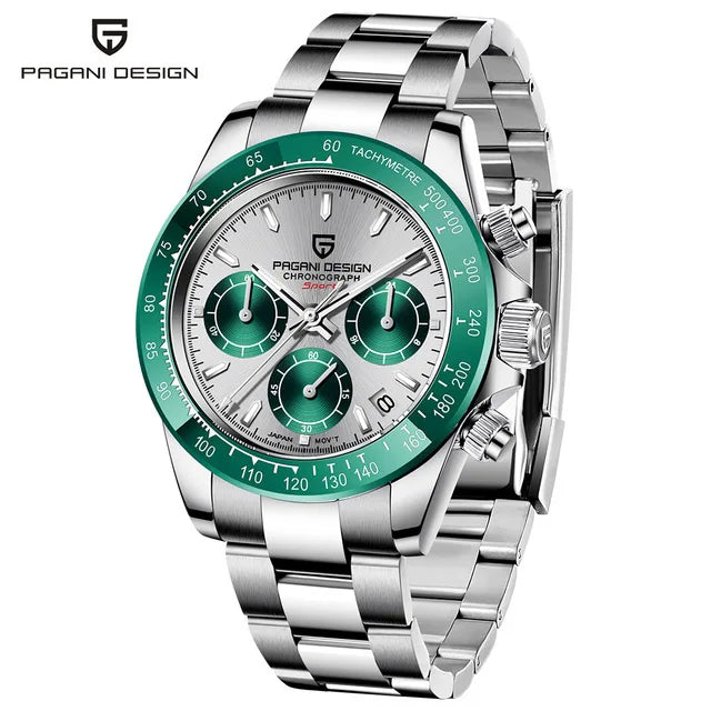 Cadran du chronographe homme avec date et aiguilles lumineuses