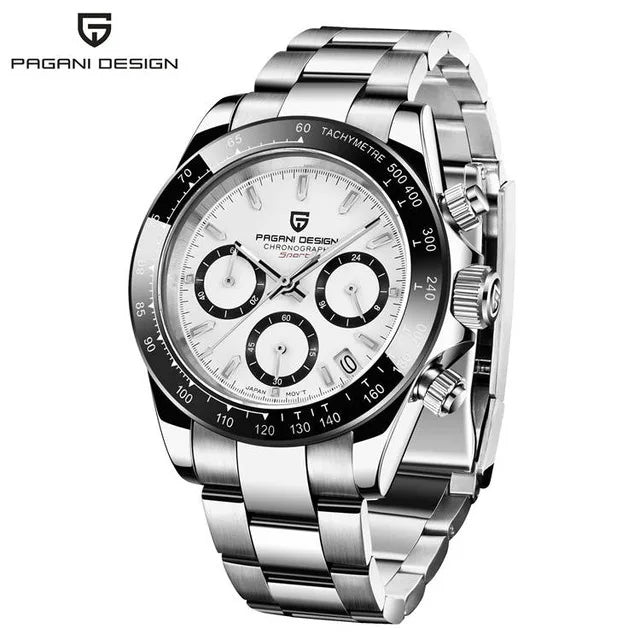 Cadran du chronographe homme avec date et aiguilles lumineuses