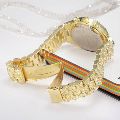 Montre Femme "Diamantine" - Acier Doré & Cristaux - Montre Quartz
