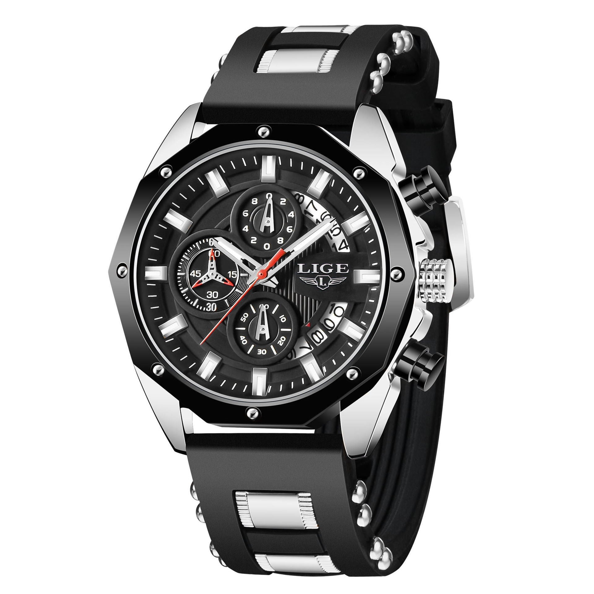 Montre Sport Homme LIGE "Fusion" - Silicone & Quartz Lumineux - Montre Quartz