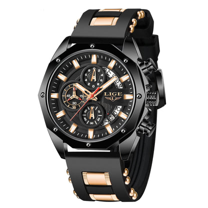 Montre Sport Homme LIGE "Fusion" - Silicone & Quartz Lumineux - Montre Quartz