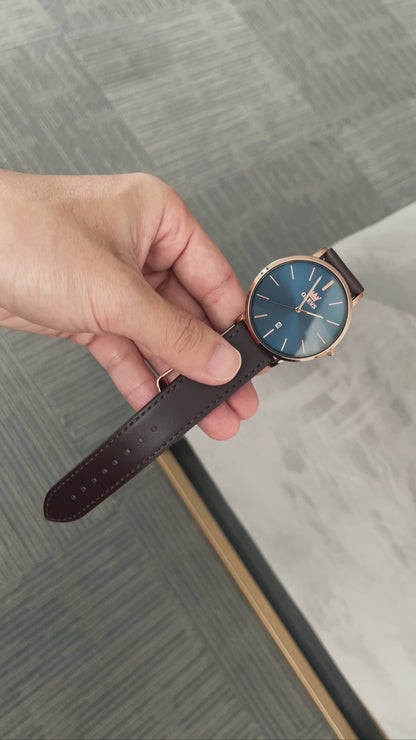 Montre Homme Classique – Mouvement Quartz Japonais, Bracelet Cuir & Verre Hardlex