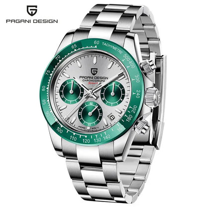 Cadran du chronographe homme avec date et aiguilles lumineuses
